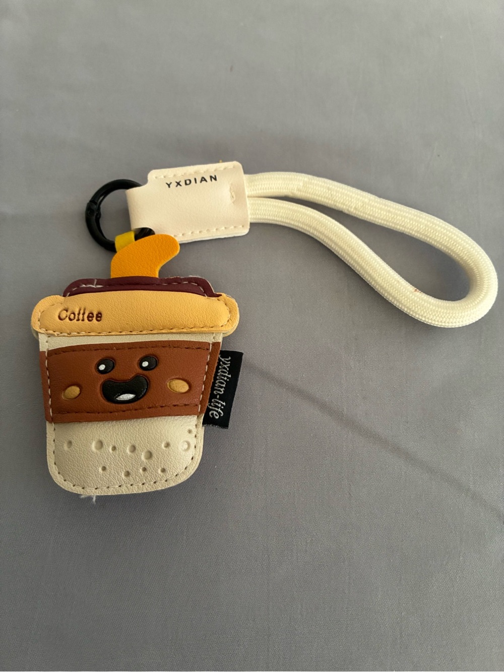 Coffee Cup Keychain Wrist Strap - Cream & Brown